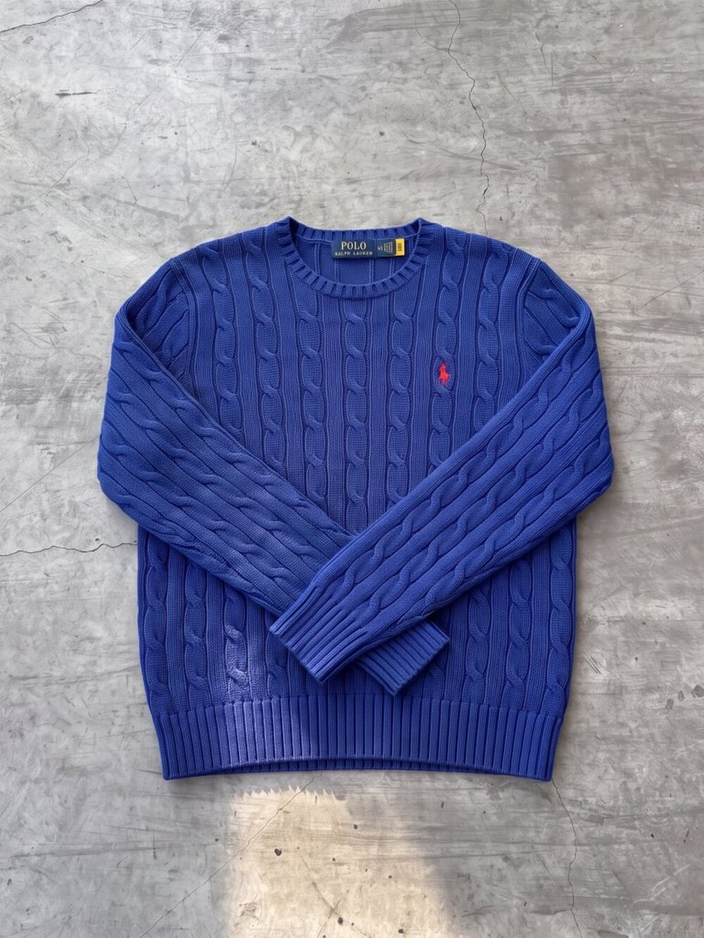Polo Ralph Lauren Royal Blue Cable Knit Sweater with Red Pony